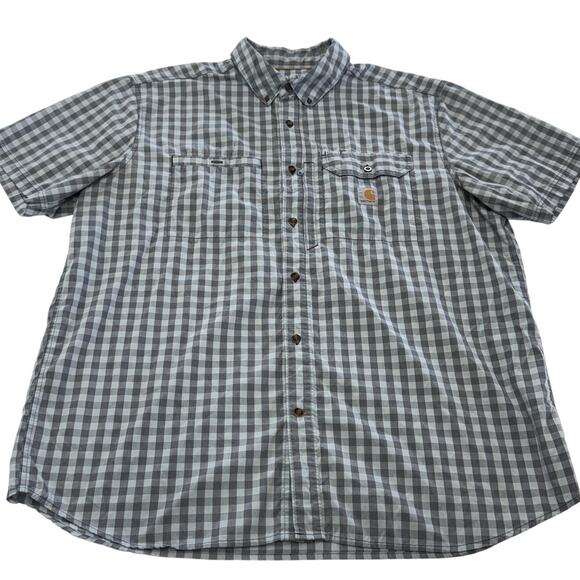 Carhartt Shirt Mens 2XL Gray Blue Plaid Short Sleeve Relaxed Fit Button Down - Picture 1 of 6